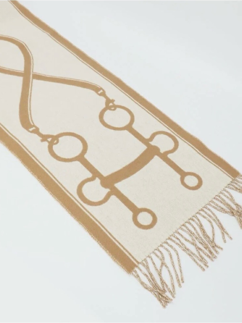 Brand New Hermes Beige and Cream Equestrian Logo Wool Scarf - Picture 5 of 9